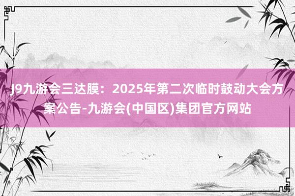 J9九游会三达膜：2025年第二次临时鼓动大会方案公告-九游会(中国区)集团官方网站